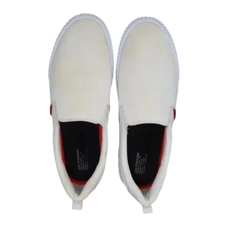 Levis Shoes Mens 9.5 Sneakers Lance Slip On Trainer Casual White Lifestyle Flat
